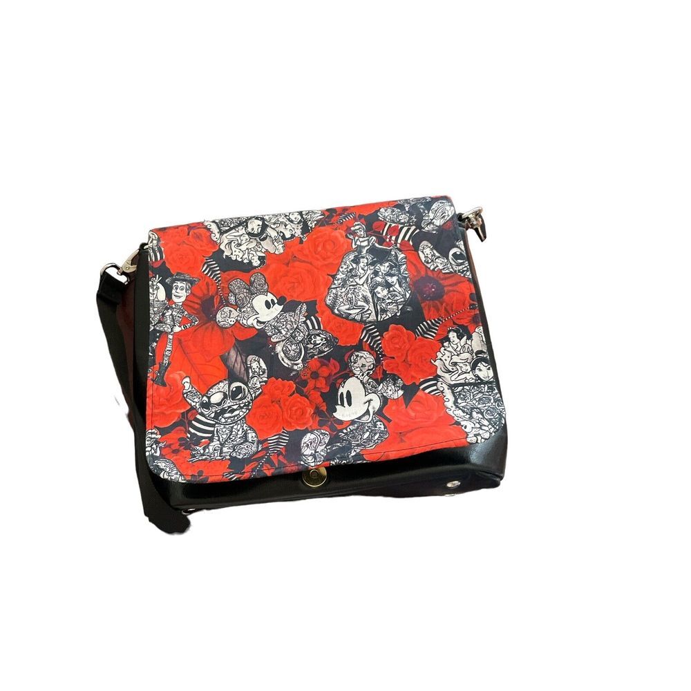 Mickey Mouse Disney Characters Floral Shoulder Bag Red Black Adjustable Shoulder